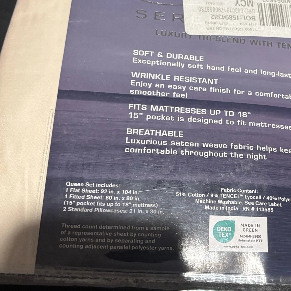 Serene Sleep Ivory QUEEN 4 Pc Sheet Set Retail $160